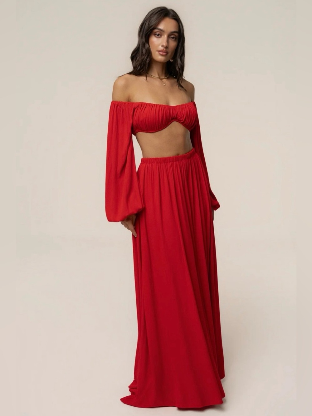 Jluxlabel Red Bohemian Warm Nights Crop Top Maxi Skirt Set